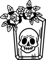 A hand drawn icon of a flower skull vector