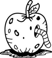 Rotten apple with a worm inside it, icon in hand drawn style vector