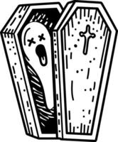 Spooky casket icon in hand drawn style vector