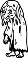 A hand drawn icon of scary witch character vector