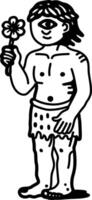 Cyclops character holding a flower icon in hand drawn style vector