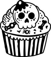 A hand drawn icon of a creepy cupcake vector
