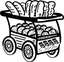 A sketchy style icon of a bread cart vector
