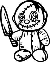 A doodle style icon of a cursed doll vector