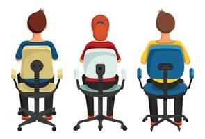 Set of people sitting on computer chair back view illustration vector