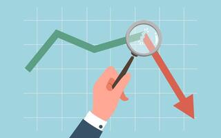 Hand with loupe analyzes broken arrow vector
