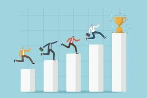 Team racing up chart towards trophy vector