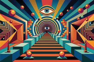 Optical art with visual trickery and depth vector