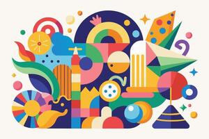 Playful arrangement of colorful abstract shapes vector