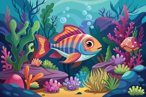A fish navigating through a coral reef vector