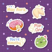 a sticker set of hand drawn fortune cookies and donuts with 24k slang for journal element vector