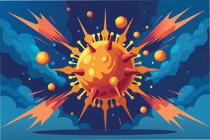 dynamic explosion of particles and light depicting the Human metapneumovirus Virus hmpv disintegrating in powerful burst of energy symbolizing the fight against hmpv clipart vector