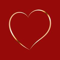 Golden heart on red background. Valentine's Day gold heart frame. Heart shape design element for greeting card. vector