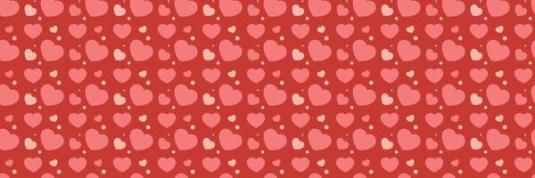 Charming Heart Seamless Pattern with Pink and Red Hearts on a Vibrant Red Background Endless texture for textile, wallpaper, wrapping paper, fabric, packaging Horizontal long banner Valentine's Day vector