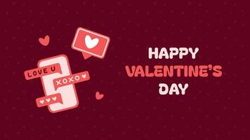 Horizontal valentine day banner. horizontal advertising background for February 14. Cute illustrations poster, greeting cards, headers, website. Text messages, social media heart notification vector