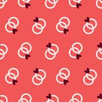 Romantic Linked Rings Pattern with Hearts on Coral Red Background. Valentines Day seamless pattern Square backdrop, wedding, packaging, wrapping paper, wallpaper, fabric, textile, holiday vector