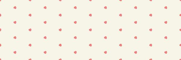 Simple Polka Dot Heart Seamless Pattern on a Cream Background Endless texture for textile, wallpaper, wrapping paper, fabric, packaging Horizontal long banner Valentine's Day vector