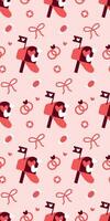 Whimsical Valentines Pattern with Mailboxes, Rings, and Candy Valentines Day seamless pattern Vertical social media stories reels design element, 14 February and anniversary. Vertical poster vector