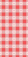 Striped Gingham Pattern with Hearts in Coral and Pink Valentines Day seamless pattern Vertical social media stories reels design element, 14 February and anniversary. Vertical poster vector