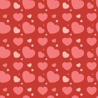 Charming Heart Seamless Pattern with Pink and Red Hearts on a Vibrant Red Background Endless texture for textile, wallpaper, wrapping paper, fabric, packaging Valentine's Day vector
