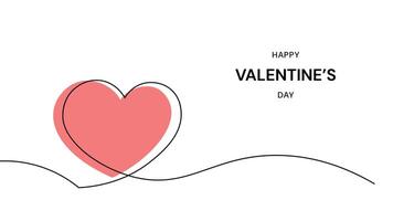 Valentines Day themed banner with continuous one line drawing of a large pink heart and text. Minimalist, elegant style for holiday greetings, invitations, and love-themed designs. Editable stroke vector