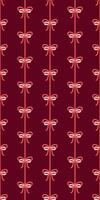 Elegant Bow and Ribbon Pattern on Deep Burgundy Background Valentines Day seamless pattern Vertical social media stories reels design element, 14 February and anniversary. Vertical poster vector