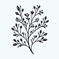 A black and white drawing of a branch with leaves vector