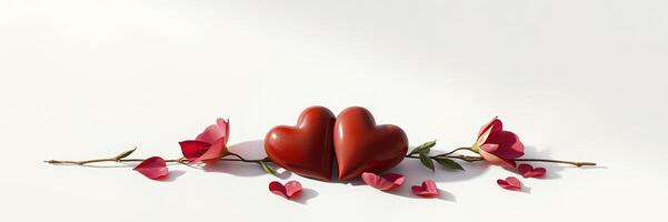 Romantic Red Hearts Floral Branch White Background Simple Design photo