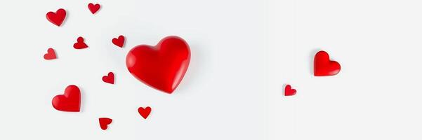 Red Hearts Scattered White Background Romantic Valentine Design photo