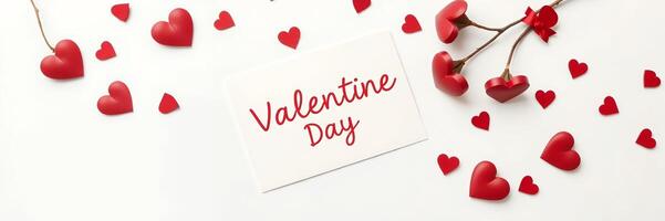 Red Hearts Valentine Day Card Simple Design White Background photo