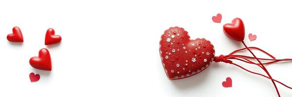 Red Ornate Heart Decorated With Tiny Flowers Small Hearts Scattered White Background photo