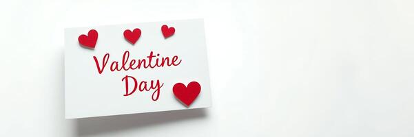 Red Hearts Valentine Day Card Simple White Background Design photo
