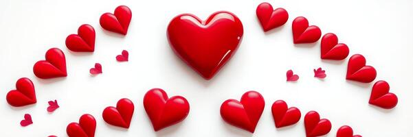 Red Hearts Arrangement Romantic Valentine Design White Background photo