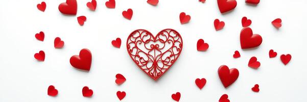 Red Filigree Heart With Small Hearts White Background photo