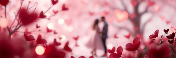 Romantic Couple Heart Shaped Flowers Dreamy Background photo