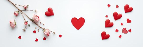 Pink Roses Red Hearts Valentines Day Romantic Minimalist Design photo