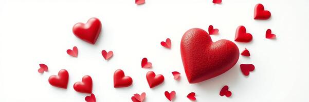 Red Hearts Scattered Romantic Valentine Design White Background photo