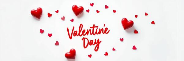 Red Hearts Valentine Day Festive Design White Background photo
