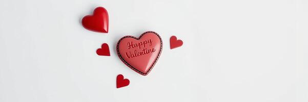 Red Valentines Hearts Decorated White Background Romantic Love photo