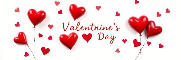 Red Heart Balloons Valentines Day Festive Design White Background photo