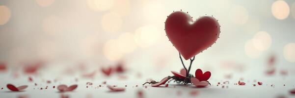 Red Heart Shaped Plant Romantic Bokeh Background Valentines Day photo
