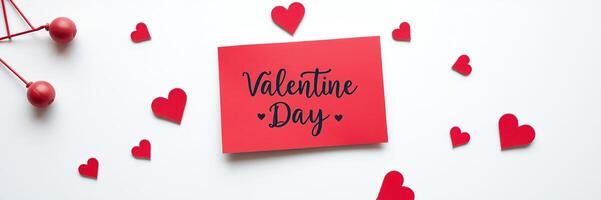 Red Valentines Day Card Small Hearts White Background photo