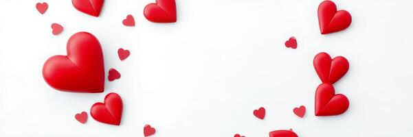 Red Hearts Scattered White Background Romantic Valentine Design photo