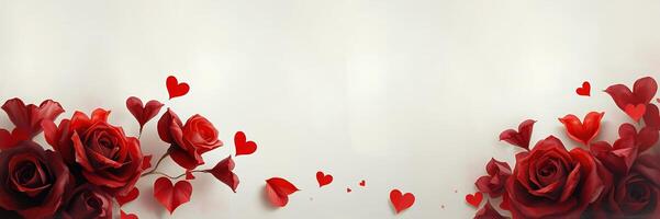 Romantic Red Roses Hearts Soft Background Design photo