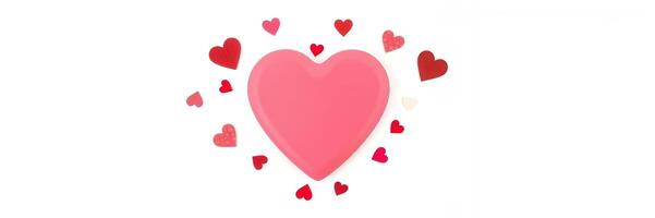Pink Heart Surrounded by Small Hearts White Background Romantic Design photo