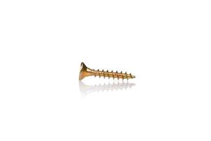 macro screw of golden color on a white background photo