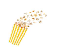 box yellow with popcorn in flight on a white transparent background photo
