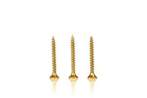 macro screw of golden color on a white background photo