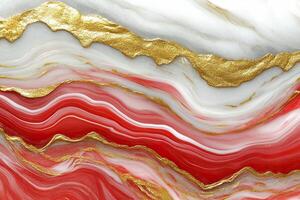 Abstract red and gold marbled texture with wavy pattern. photo
