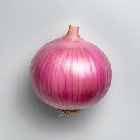 Close-up of single fresh red onion on light background. photo